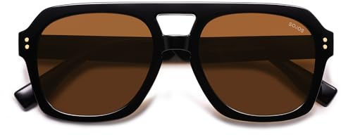 SOJOS Retro Thick Polarized Aviator Sunglasses for Women Men, Large Trendy Bold Square Pilot Shades SJ2385, Black/Brown