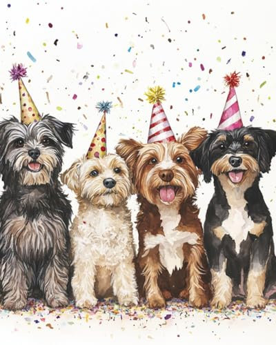 WANMIU DIY Paint by Numbers Flame Dog with Birthday hat-2 with Paint Brushes and Acrylic Painting Kit 16x20 Inch for Kids and Adults Beginner Gifts