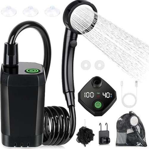6000MAh Ducha de camping portátil, Ducha de camping impermeable con pantalla LED recargable Bomba de agua eléctrica para viajes al aire libre (negro)