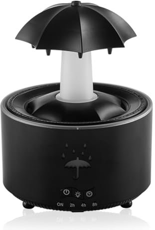 Wouueso Raindrop Humidifier for Bedroom Umbrella Water Drop Air Humidifier with Colorful Light Aroma Essential Oil Diffuser UK Plug A