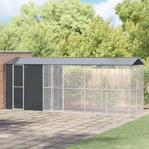 Emmtore Voliere mit Erweiterung Anthrazit Stahl,210 x 640 x 247 cm