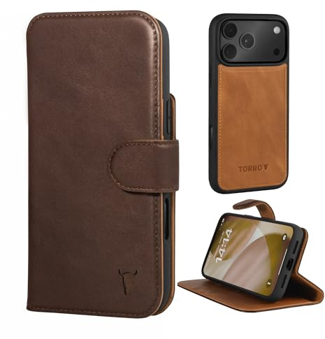 TORRO Lederhülle kompatibel mit iPhone 17 Pro Max 6.9” 2025 – Lederhülle mit Magnetisch Abnehmbarer Brieftasche mit Ständer (Kompatibel mit Offiziellen MagSafe-Ladegeräten) - Dunkelbraun