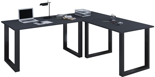 VCM Holz Schreibtisch | Eckschreibtisch schlicht | 190x160 | L Form links oder rechts | Arbeitstisch Platte 50 cm tief | Computertisch Büromöbel - Lona U Schwarz/Anthrazit