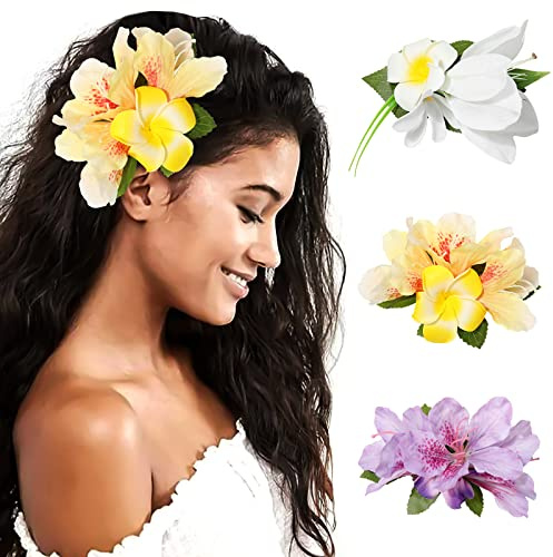 SECRET AROMA Lot de 3 pinces à cheveux en forme de fleur tropicale pour femme, style bohème, idéal pour une fête sur la plage, un mariage ou des vacances