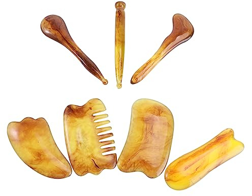 TOPPERFUN 7 Stück Gua Sha Schaber Mit Dreieckigem Schabbrett, Fischförmigem Schabbrett, Augenstift, Punktierstift, Wählstab Für Körper- Und Gesichtsmassage
