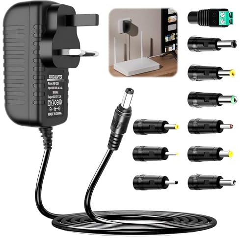 Alimentatore universale da 12 V, 2 A, AC DC Power Adapter con 9 connettori DC, alimentatore universale compatibile con strisce LED, router per fotocamere, monitor, altoparlanti TV, modem lampade e