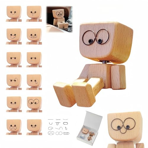 [Holzfigur mit wackelnden Beinen]12verschiedene Ausdrücke stehen zur Auswahl. Wackelt mit den Beinen auf Knopfdruck. Ein kreatives, stressabbauendes Geschenk für Freunde. (Beinschüttelnde Holzfigur*2)