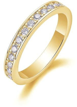 Stfery Ringe Damen Gold 9K Echt Gold Schmuck, Eternityring mit Moissanit Trauringe Au375 Gr.49 (15.6)