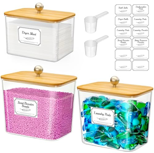 Lifewit Laundry Pods Container with Label Sticker& Scoop, 2.6+2L, 2 Pcs | Bathroom Laundry Kitchen Storage& Organisation, Coffee Pod Kcup Holder, Washing Tablets Powder Capsules Dryer Sheet Organiser