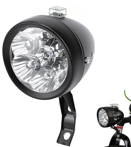 ZDAGELD Retro-Fahrrad-Frontlampe, Vintage-Fahrradscheinwerfer mit 6 LED-Lampen, Regensicheres Design, 160° Sichtwinkel, ABS-Kunststoff, Einfache Installation, Ideal für Nachtfahrten, (Schwarz)