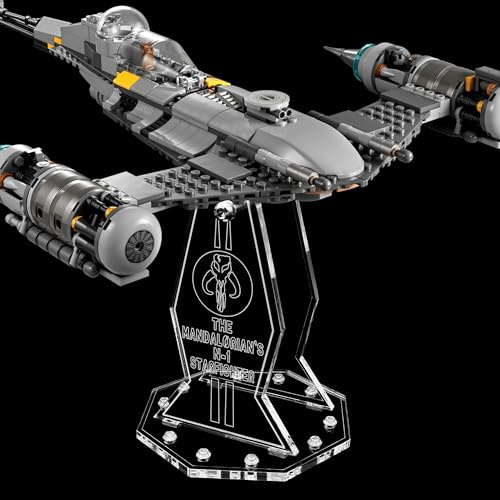 Premium Gravur Acryl Display Ständer kompatibel zu Lego 75325 Mandalorian´s N-1 Starfighter | 5mm Halterung | Hochwertiger Präsentationsständer | Schwebender Effekt | Drehbar & Neigbar | Nur Ständer