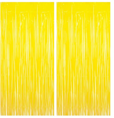 BRAVESHINE Lametta Vorhang Pastell Gelb, 2 Stück Party Vorhänge 1x2,5m Foto Hintergrund Geburtstag Deko für Bienen Bagger Hawaii Zitrone Sonnenblume Ananas Sommer Party