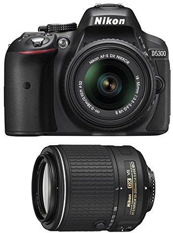 Nikon D5300 + 18-55 VR II + 55-200 VR II Appareil Photo Numérique Compact 24.2 Mpix Mini-USB B, Wi-FI Noir