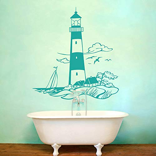 Wandtattoo Wandaufkleber Leuchturm Meer maritime Landschaft M1430 - ausgewählte Farbe: *Dunkelblau* ausgewählte Größe:*S 75cm breit x 80cm hoch