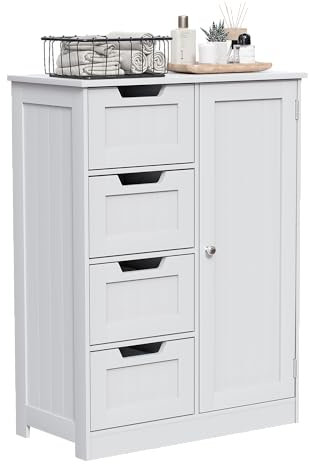 Bath Vida Bathroom Cabinet 4 Drawer Floor Storage Cupboard Wooden Storage Unit With 1 Door, Height Adjustable Shelf, White