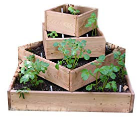 bio-garten Pyramiden-Hochbeet für Kartoffeln, Kräuter und Gemüse/aus Lärchenholz / 100 x 100 cm inkl. Wühlmausgitter