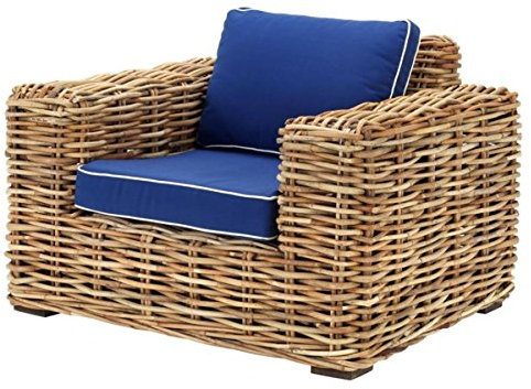 Casa Padrino Designer Rattan Sessel 100 x 88 x H. 69 cm - Luxus Wohnzimmer Möbel