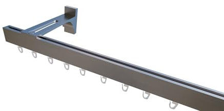 indeko BERN, eckige Gardinenschiene mit Innenlauf aus Aluminium auf Maß, 1-Lauf, edelstahloptik, Komplettset mit Zubehör