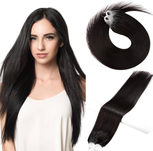 kun na Hair Micro Ring Loop Extensions Remy Human Silky Straight Hair 1g/Strand 50s/Pack Pre-Bonded Micro Beads Human Hair Extension (18 inch, 1B)