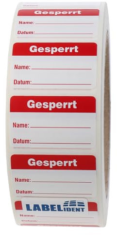 Qualitätssicherungsetiketten - Gesperrt - 38 x 23 mm - 1.000 QS-Etiketten auf Rolle, Polyethylen weiß, ablösbar