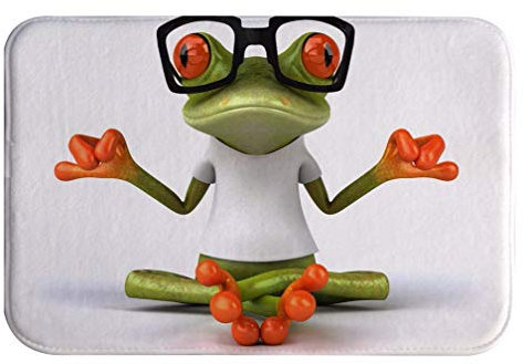 A.Monamour Badematten Badteppiche Badvorleger Zen Frosch Mit Einem Weißen T-Shirt Mit Sonnenbrille Lustig Tierischen Weißen Flanell Anti-Rutsch Bad Teppiche Badmatte Läufer Teppiche Türmatte 40x60cm