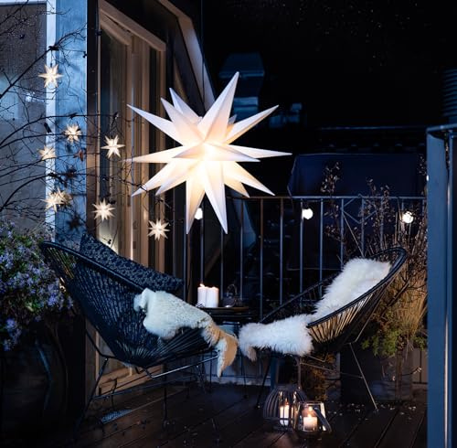 STEINFIGURENWELT GIEBEN 3D WEIHNACHTSSTERN Ø 40 cm 18 Zacken LEUCHTSTERN Außenstern Faltstern Adventsstern Wetterfest für außen und innen 4m Kabel Wetterfest von Dekowelt (Weiß)