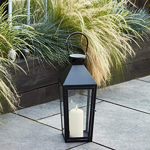 Lights4fun Schwarze Metall Laterne 48cm inkl. TruGlow® Kerze mit Timer für Innen & Außen