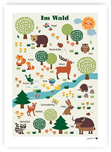 byGraziela Poster - Im Wald | Lernposter Deutsch | Waldtiere | Größe 50 x 70cm