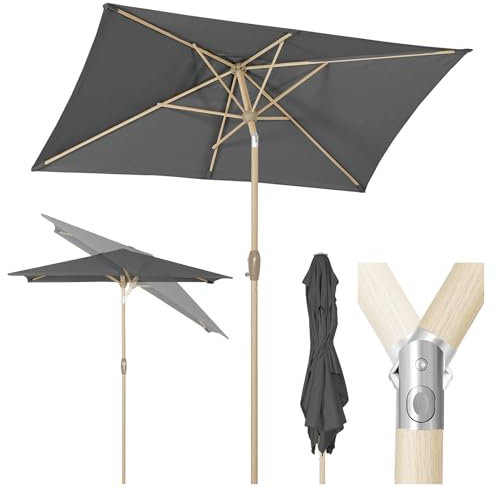 Sekey Sonnenschhirm Marktschirm Gartenschirm Terrassenschirm Sonnenschutz UV 50+ Rechteckig, Grau, 210 × 140 cm