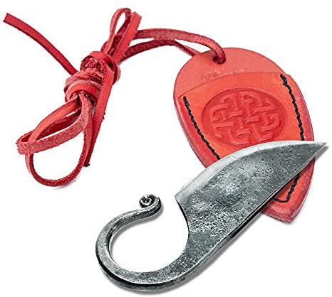 Toferner - Cuchillo de acero celta - Forjado a mano y aspecto vintage - Elegante diseño antiguo - Incluye estuche de cuero auténtico(Rojo)