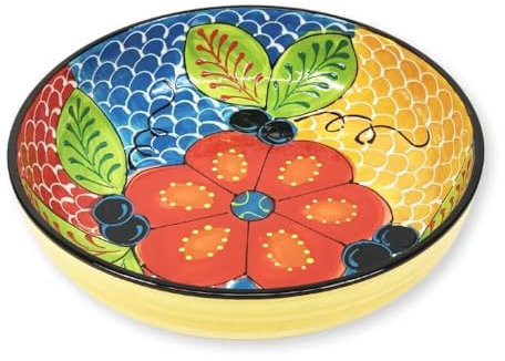 Verano Spanish Ceramics Classic Spanish Hand Painted Decorative Floral Pattern Serving Display Large Fruit Food Salad Bowl - 30cm Fish Scales