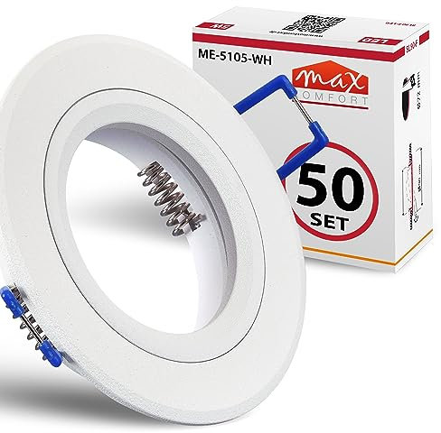 50x Hochwertiger Einbaustrahler weiß für MR16 LED leuchtmittel + GU10 Fassung 230V rund Einbauleuchte Einbauspot Rahmen Rostfrei Deckenspot Strahler Spot 5105-WH