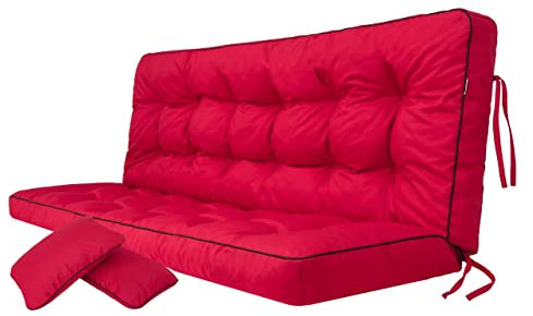 PillowPrim Rot Sitzauflage für Hollywoodschaukel, 120 cm Gartenschaukelkissen, Komfortable Bankauflage mit Rückenlehne, Passend für Rattanmöbel