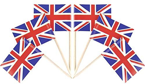 QQSD 100 Pcs United Kingdom Flag Toothpicks UK Flags Cupcake Toppers Decorations, Mini Small Britain Flag Cupcake Pick Sticks Cocktail British Toothpick Flag Cake Topper Picks