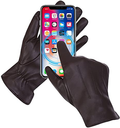 MGGM collection Herren Lederhandschuhe Touchscreen Kaschmir gefüttert,Braun,M