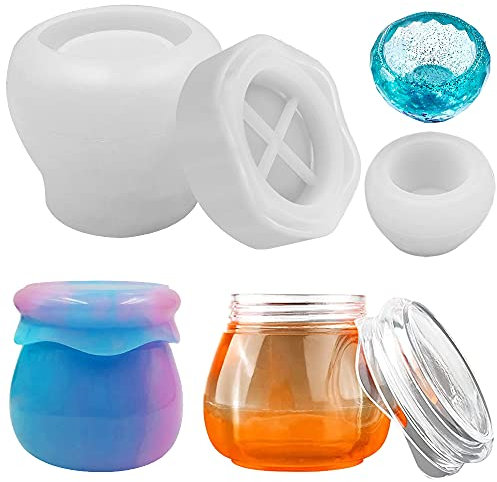 AFUNTA Stampi in resina siliconica per bottiglie, stampo in resina per barattoli di budino con coperchio, stampo rotondo per bottiglie epossidiche con stampo per tazza per gioielli fai da te