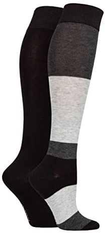 SockShop Bamboo Knee High Socks - Womens Long Socks in Plain and Striped Designs, Fun, Fashionable in Bright Colours, Soft and Breathable for Comfort, Pack of 2 Pairs Size 4-8 Charcoal 4-8