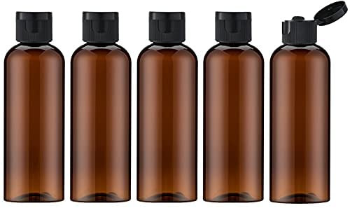 Toureal 100ML Flacon avec Flip Cap Vide (5 Pièces), Rechargeable Bouteille de Voyage pour Cosmétique avec Entonnoir (Marron)
