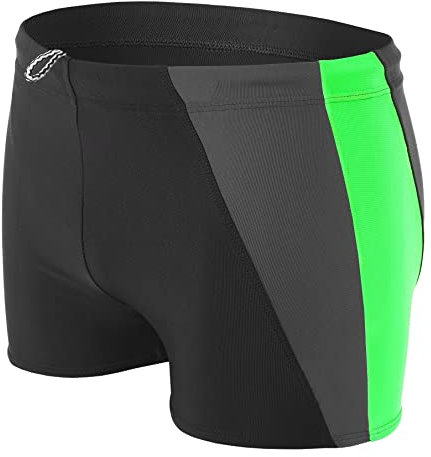 Aquarti Maillot de Bain pour Homme Boxer de Natation Sportif, Noir/Gris/Vert, 3XL