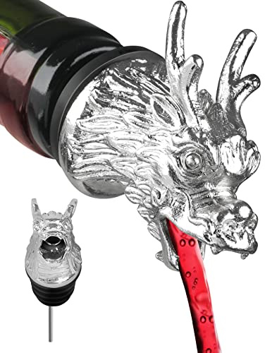 Anvy Lunda Dragon Head Wine Aerator Pourer Spout - Liquor Bottle Pourers Wine Decanter - Creative Gifts for Alcohol, Whiskey (Silver)
