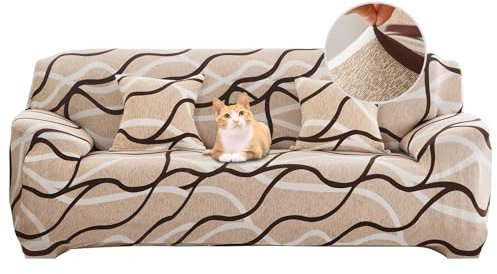 Jaotto Funda para Sofa 3 Plazas Funda Cubre Sofa Ajustable Fundas de Sofá Elasticas Extraíbles Lavables Antideslizante Protector Cubiertas de Sofá con Brazos de Sala de Estar,Línea Moderna