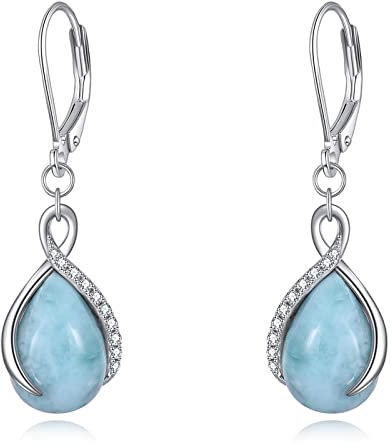 POPLYKE Träne Larimar Leverback Ohrringe für Frauen Sterling Silber Infinity Larimar Ohrringe Dangle