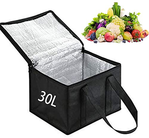 Lsydgn Kühltasche Gross 30L,Kühltasche Faltbar für Picknicktasche,Eistasche Thermotasche Lunch Tasche für Outdoor Picknick Camping Lebensmitteltransport,41 * 26 * 33cm,Schwarz