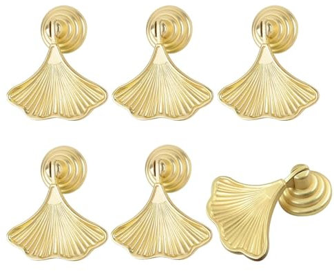 SYZOW 6 Stück Schrankgriffe Messing aus Schubladengriffe -Möbelgriffe Gold Schrankgriffe Möbelgriffe, Schrankknöpfe, goldene Messing schubladenknöpfe (Blatt)