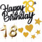 Personalised Black Gold Happy 18th Birthday Cake Topper with Gold Number 18 Birthday Candles,Heart Sarts Cupcake Toppers Cake Decorations Set for Girls Boys Kids 18th Birthday Anniversary - Pack of 9