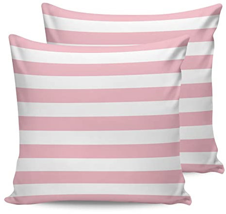 ALAGEO wasserdichte Kissenbezüge für den Außenbereich, Terrassenmöbel, rosa und weiße Streifen, dekorativ, gestreift, Kissenbezüge, Set mit 2 Kissenbezügen, für Sofa, Couch, Stuhl, 40,6 x 40,6 cm