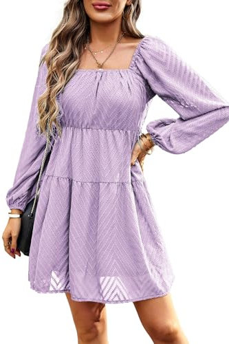 VOGMATE Robe Femme Manche Longue Sexy Elegante Chic Robe Courtes Casual Cocktail Violet Clair L
