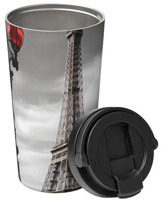 Insulated Coffee Mug with Lid Eiffel Tower London Travel Mug Stainless Steel Tumbler Cup for Travel Double-Wall Coffee Cup for Office Coffee Tumbler Cup for Keep Hot/Ice Coffee Tea and Beer