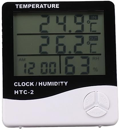 Termómetro, Termómetro Electrónico para Interiores y Exteriores, Pantalla Grande, Medidor de Temperatura y Humedad con Función de Despertador para Invernadero, Hogar, Cocina