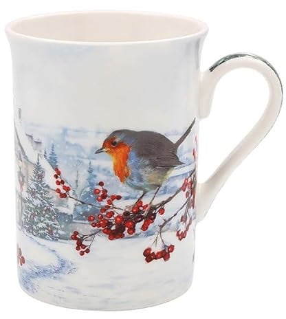 The Leonardo Collection Joe Davies Fine China Boxed Christmas Mug - Richard Macneil Christmas Robins Design - Cute Animal Themed Gift for Him/Her